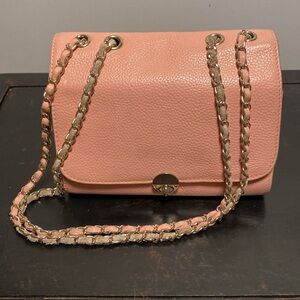 Vintage pebbled leather purse with gold tone woven chain strap/Valaseries Purse